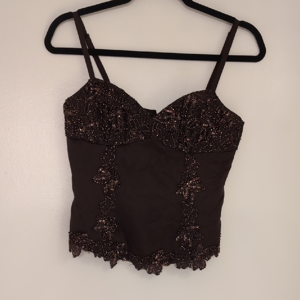 CACHÉ | Vintage Elegant Brown Beaded Women's Top